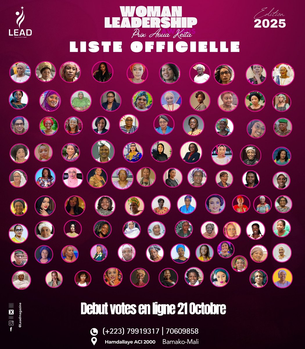 #Urgent 🚨 Liste Officielle des 95 femmes leaders présélectionnées pour la 2e Edition des Woman Leadership Awards - Prix Aoua Keïta 
#Mali #leadership #femmesleaders