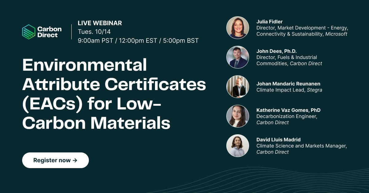 Carbon_Direct's tweet image. Cement, concrete &amp;amp; steel drive massive #emissions, but Environmental Attribute Certificates (EACs) could help decarbonize them.

Join experts from #CarbonDirect, @Microsoft &amp;amp; @_Stegra_ on Oct 14 to learn how EACs scale #LowCarbon material: bit.ly/47a2Rzb 

#GreenhouseGas