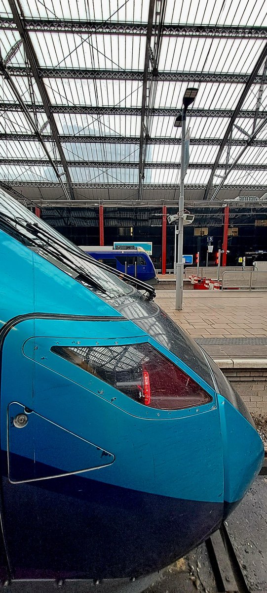 Guard_Amos's tweet photo. Todays view from the #mobileoffice comes from @NetworkRailLIV and sees a @TPExpressTrains #Hitachi802 and @northernassist #caf331 from the cab of my #Hunslet323 https://t.co/ebPULhFXH7