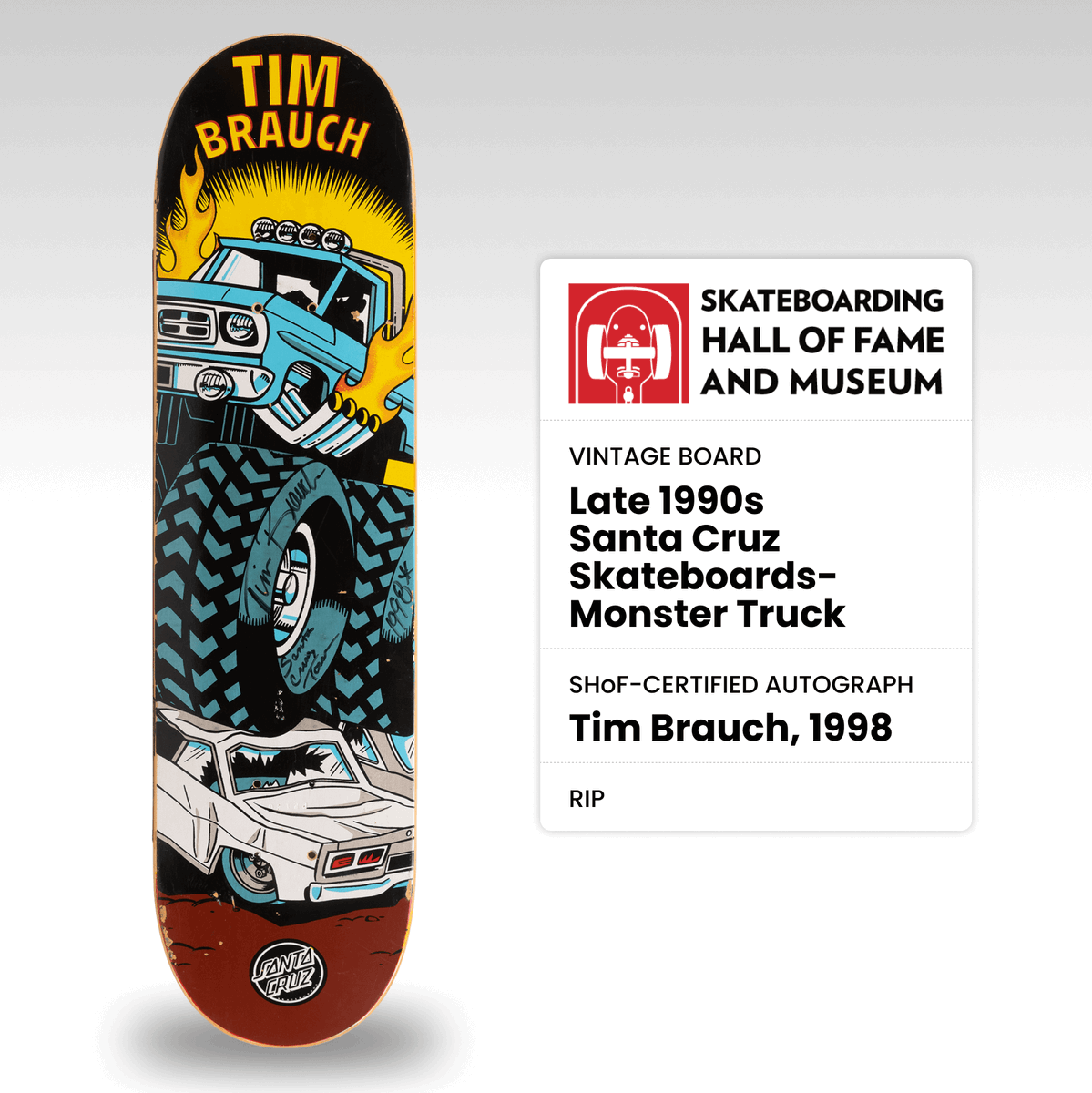 🛹🔥 Late 1990s Santa Cruz Skateboards Monster Truck Model signed by pro skater Tim Brauch (RIP) in 1998. Find <a href="/Sk8tibles/">Sk8tibles</a> RWA on <a href="/avax/">Avalanche🔺</a> 🔺
sk8tibles.com/deck/2