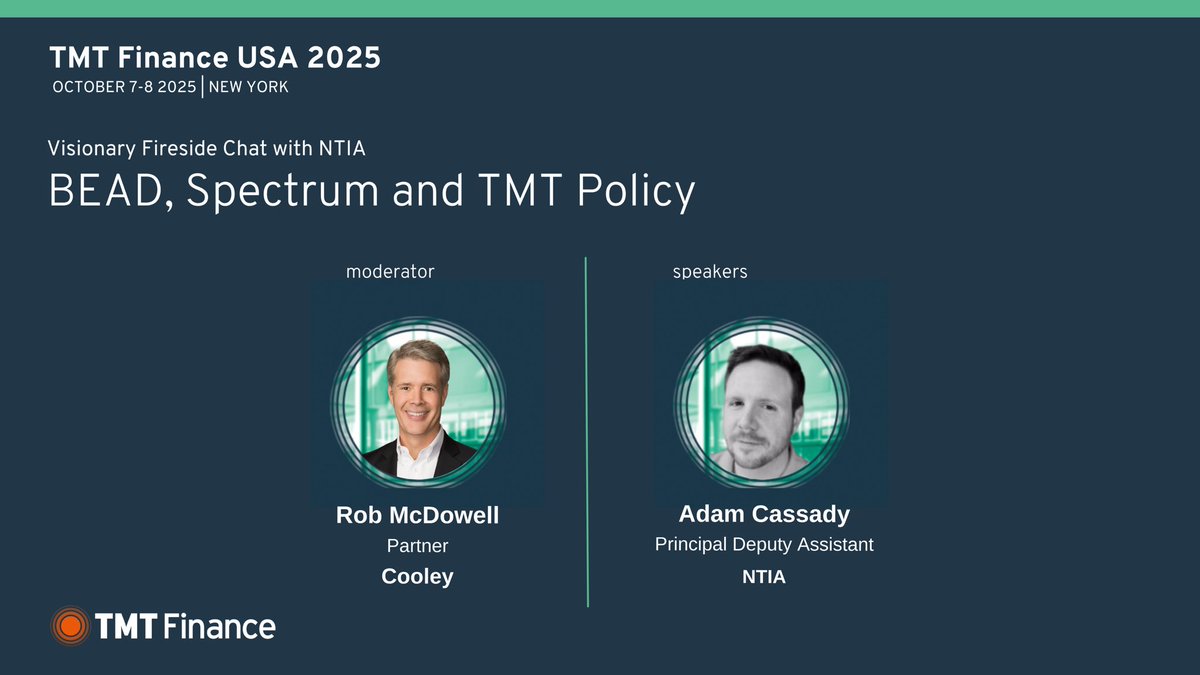 Looking forward to appearing with @ntia’s Adam Cassady at #TMTFinanceUSA today in NYC. OK, so we prerecorded it anticipating the partial gov’t shutdown. But still … I’m up here to introduce him. <a href="/CooleyLLP/">Cooley LLP</a> is a sponsor of the event. :) Thank you, Adam!