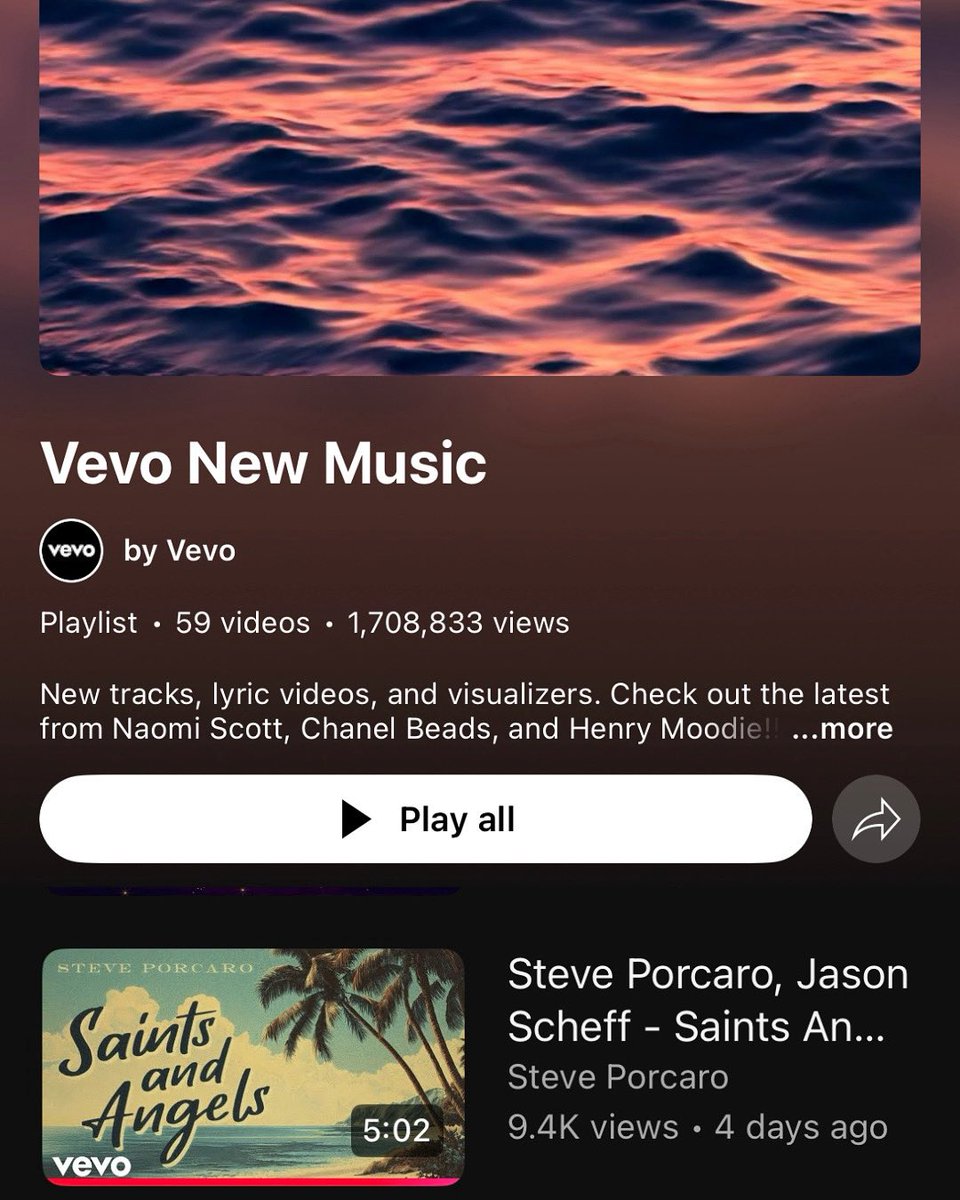 Thanks to <a href="/Vevo/">Vevo</a> for featuring the lyric video for “Saints and Angels” on their New Music playlist. Subscribe to my YouTube @steveporcaromusic to watch the video. 

#steveporcaro #saintsandangels #greenhillmusic #lyricvideo #musicvideo #theveryday #vevo #vevonewmusic #jasonscheff