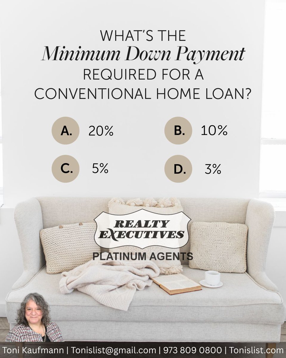 NewToniKaufmann's tweet photo. Minimum down payment for a conventional loan? Not 20%. Not 10%. It can be as low as 3%. That’s a game-changer for first-time buyers in NJ. DM me to learn more.
#downpayment #homebuyingtips #njrealestate #tonislistrealestate https://t.co/w75xHNEiPd