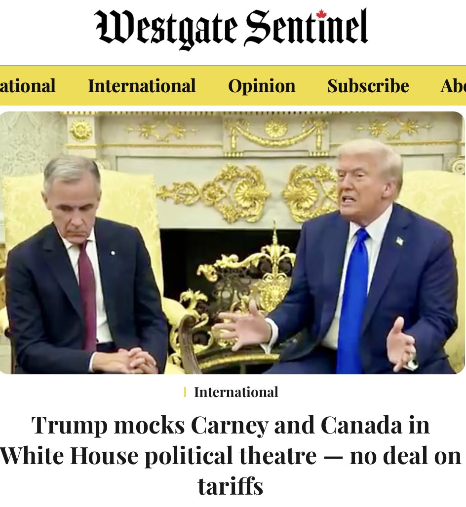 JamesWestgateSn's tweet image. Not a great day for Canada or Mark Carney. No deal on tariffs — locker room mockery and jokes. #Tariffs
@realDonaldTrump
#cdnpolitics #cdnpoli #USTrade #TradeWar