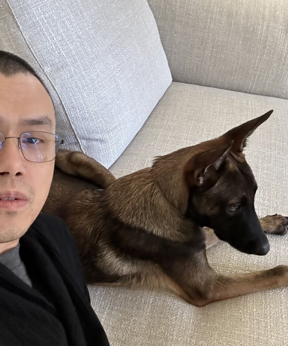 CZ <a href="/cz_binance/">CZ 🔶 BNB</a> with his majestic Belgian Malinois.