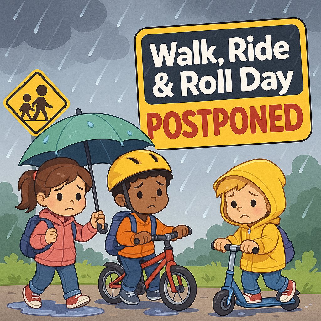 Tomorrow's Walk Ride &amp; Roll Day is POSTPONED due to weather.  But don't worry, it'll happen on THURSDAY instead!!  Also, don't forget tomorrow 10/8 is an early release day, Bancroft's school day will end at 12:15pm.  If your dismissal plans change at all, make sure to update