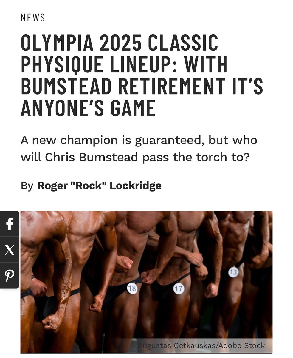 OLYMPIA 2025 CLASSIC PHYSIQUE LINEUP: WITH BUMSTEAD RETIREMENT IT’S ANYONE’S GAME

A new champion is guaranteed, but who will Chris Bumstead pass the torch to?
By Roger "Rock" Lockridge
@rocklockridge 

Read article
muscleandfitness.com/flexonline/fle…

#classicphysique #mrolympia