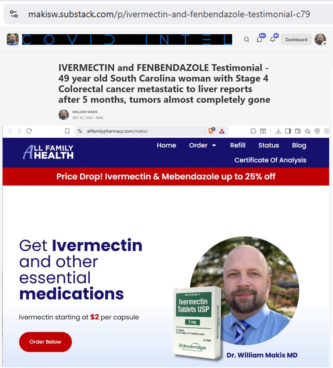 MakisMedicine's tweet image. NEW ARTICLE: IVERMECTIN and FENBENDAZOLE Testimonial - 49 year old South Carolina woman with Stage 4 Colorectal cancer metastatic to liver reports after 5 months, tumors almost completely gone!

Another amazing success story! 😃

49 year old South Carolina woman with Stage 4…
