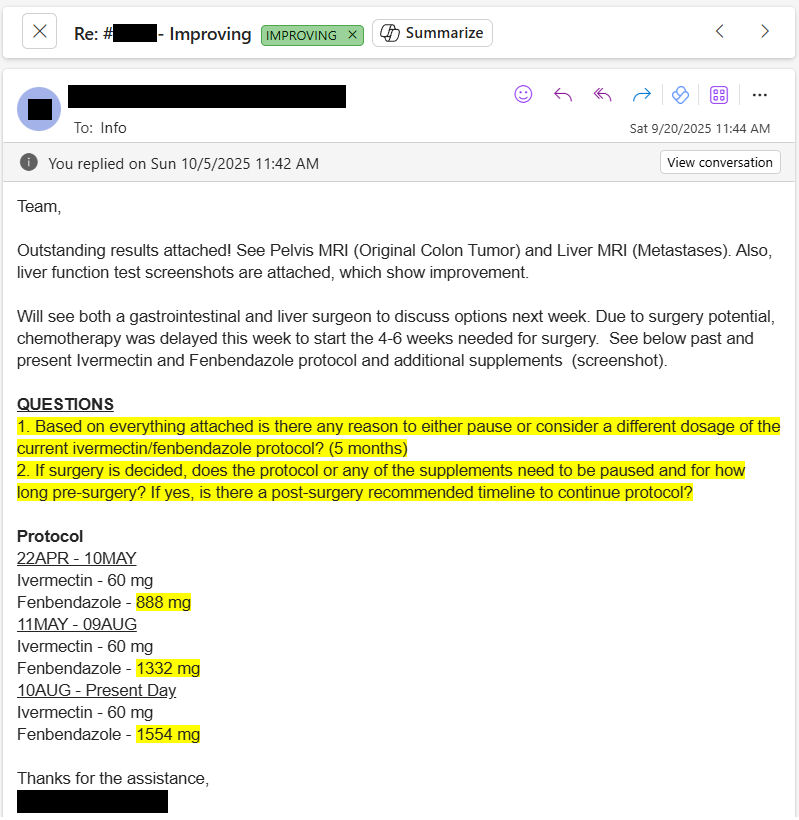 MakisMedicine's tweet image. NEW ARTICLE: IVERMECTIN and FENBENDAZOLE Testimonial - 49 year old South Carolina woman with Stage 4 Colorectal cancer metastatic to liver reports after 5 months, tumors almost completely gone!

Another amazing success story! 😃

49 year old South Carolina woman with Stage 4…
