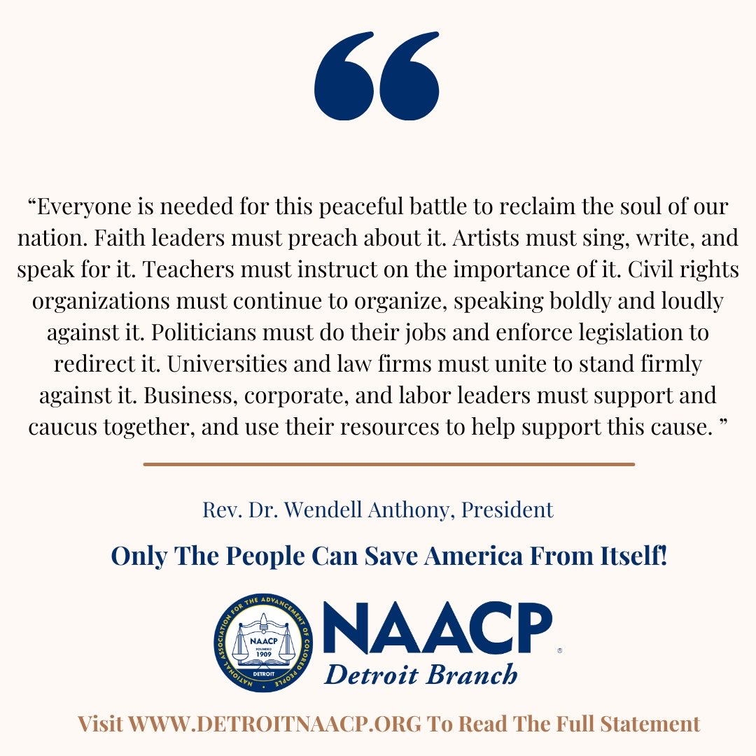 Only The People Can Save America From Itself!

Visit detroitnaacp.org to read the full statement. 

#Authoritarianism
#Fascism
#Dictatorship
#MartialLaw