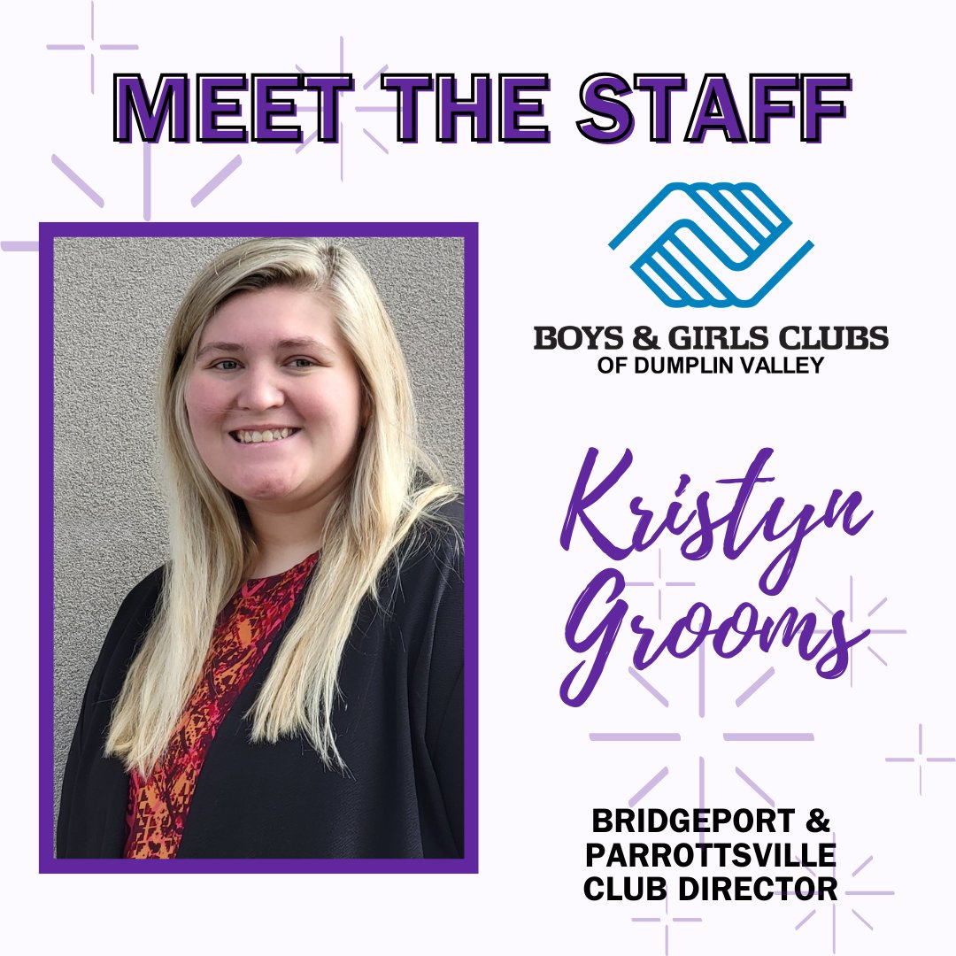 🌟Meet the Staff: Kristyn Grooms – Bridgeport &amp; Parrottsville Club Director🌟

Meet Kristyn, the Club Director at our Bridgeport and Parrottsville Club sites. Her ability to lead with both heart and purpose makes her a true asset to our team. 💙#BGCDV #Staff #Community