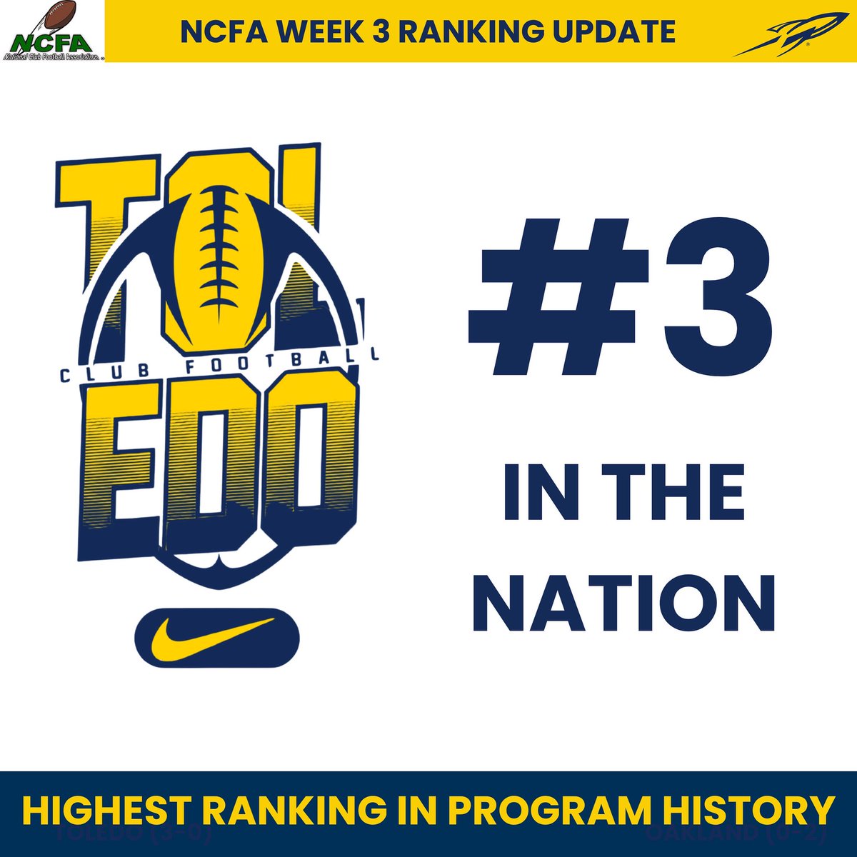 Your Rockets Club Football team has climbed to #3 after last week’s victory over Oakland! 🚀