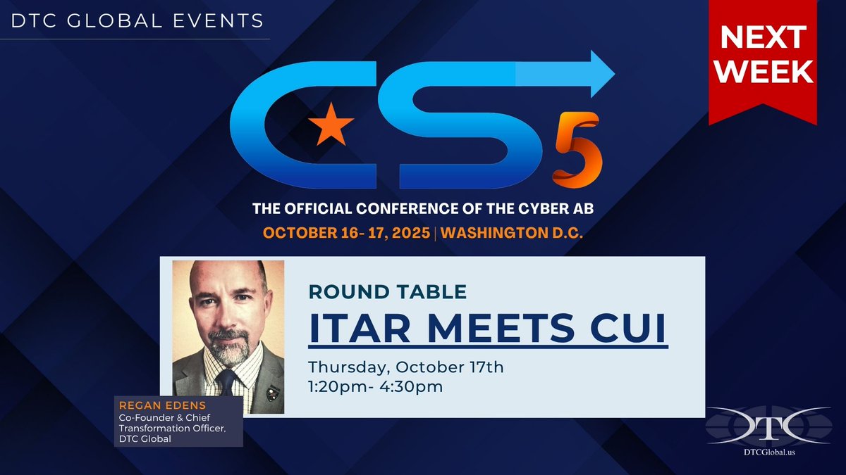 CS5 East is NEXT WEEK! 
This conference couldn't have come at a better time to help prepare for #CMMCPhaseI. It's time to get compliant and do it RIGHT. Late registration and virtual registration are still available! See you there!
events.forummakers.com/e/u/checkout/c…