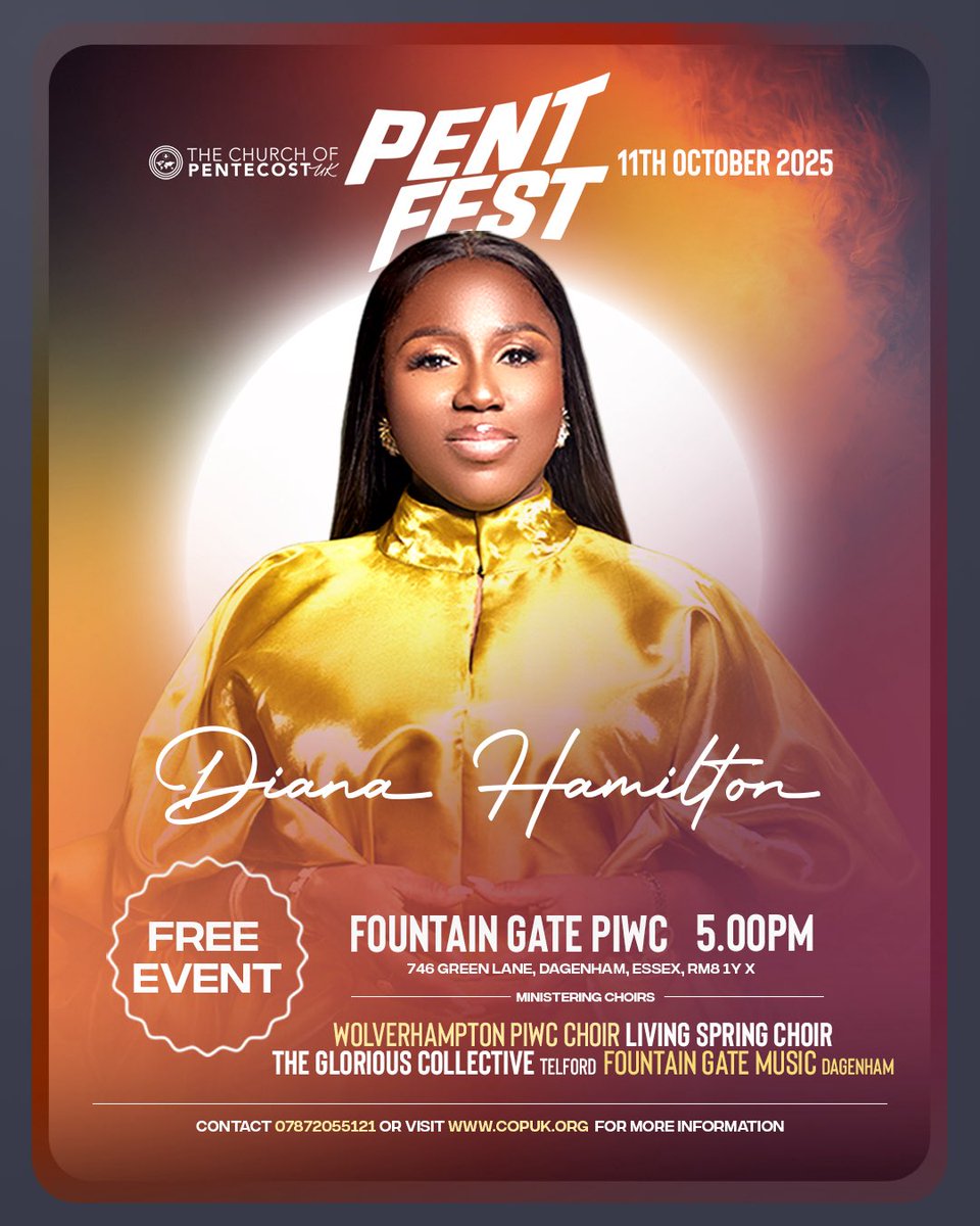 The line up is heating up as the incomparable Diana Hamilton joins us for Pentfest 2025. As an alumni, she knows all too well how to bring the vibes🔥

As our special guest, she is sure to bring the house down this weekend!

#copuk #pentfest #pentfest2025 #gospel #gospelmusic