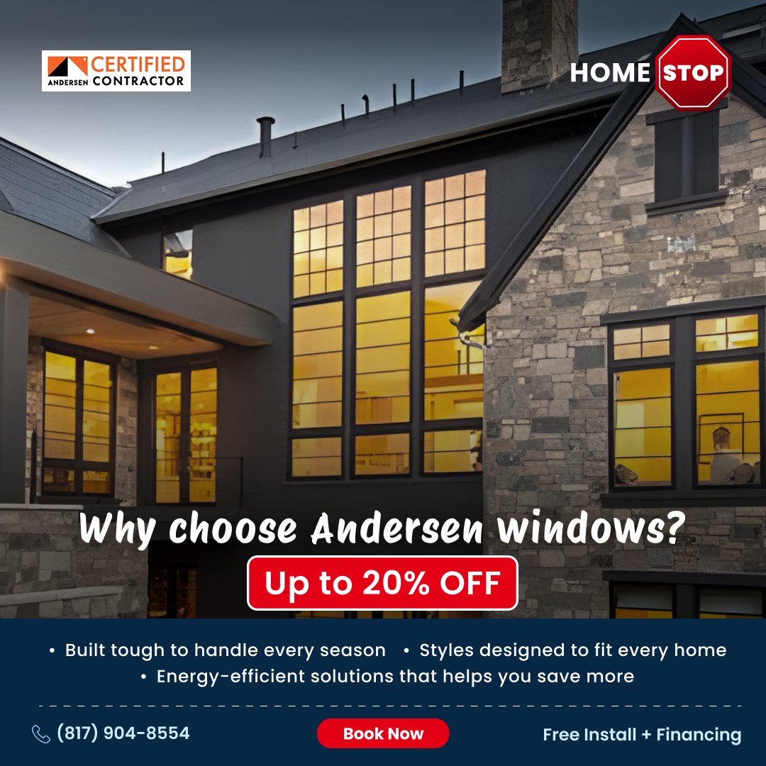 HomeStopInc's tweet image. Strong, efficient, and stylish—Andersen windows check every box. Installed with expert care by HomeStop. 🏡

📞 Call (817) 904-8554 to get up to 20% OFF + Free installation.

#AndersenWindows #AndersenASeries #WindowReplacementDFW  #WindowInstallationDfw #DFWContractors