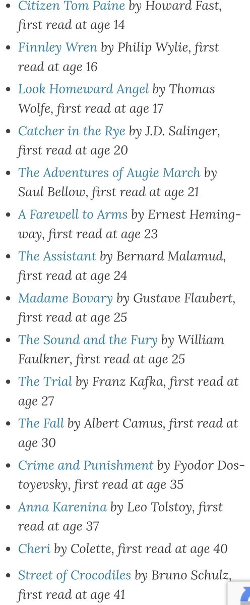 Fifteen works of fiction Philip Roth considered most significant to his life: