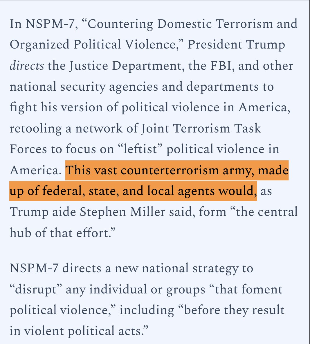 Roots_Action's tweet image. For years, local governments and police departments have cooperated with federal agencies through the Joint Terrorism Task Forces. Now, through the new NPSM-7 directive, these task forces will focus on “leftist” political groups.

History shows us what happens when our movements…
