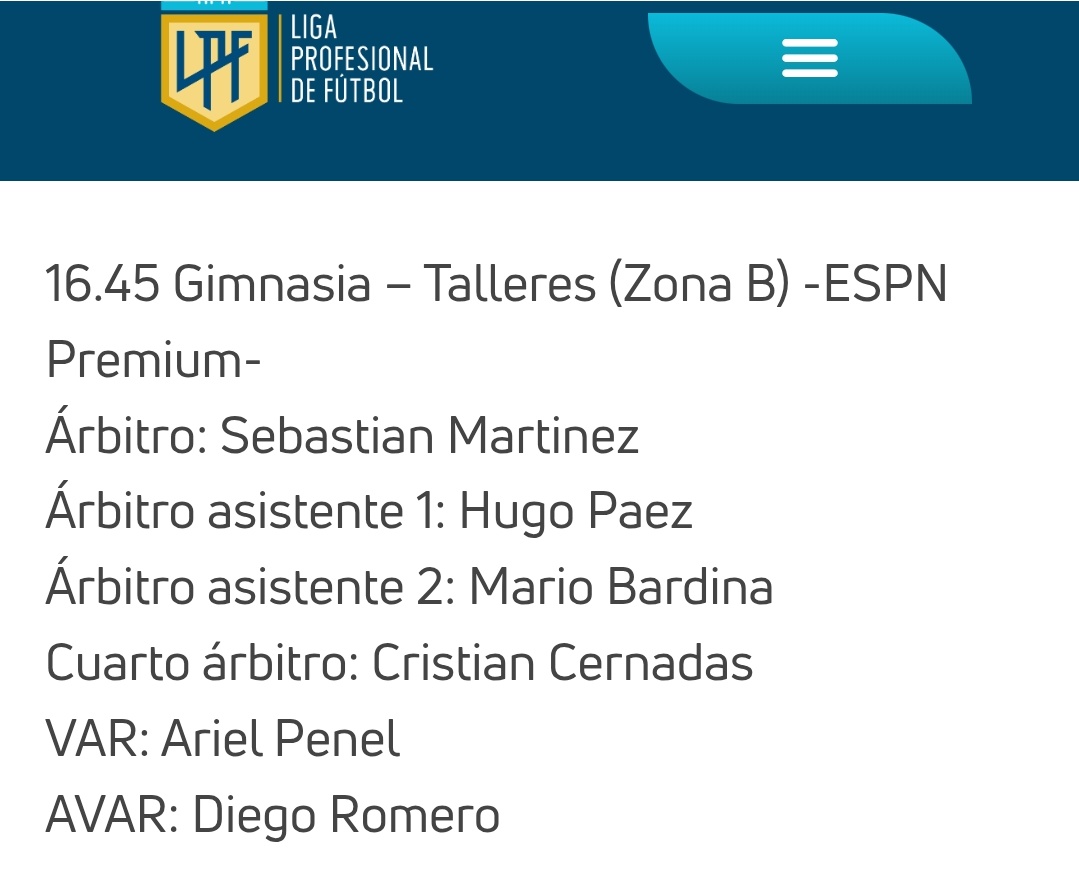Julián Barbetti (@barbettijulian) on Twitter photo #CGE #GELP Sebastián Martinez el árbitro de Gimnasia - Talleres el sábado. Ariel Penel al VAR. #CGE #GELP Sebastián Martinez el árbitro de Gimnasia - Talleres el sábado. Ariel Penel al VAR.