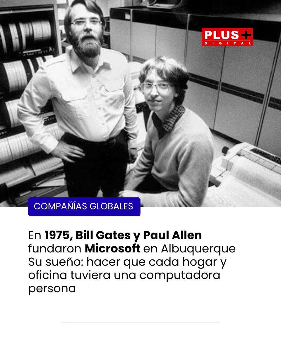 RevistaPLUSPY's tweet image. 🧵 La historia de @Microsoft 💻 — cómo dos jóvenes cambiaron el mundo desde un garaje.
#Microsoft #BillGates #Tecnología #Innovación #HistoriaTech #TransformaciónDigital #IA #Windows #Azure #Xbox #Negocios #RevistaPLUS #PLUSdigital