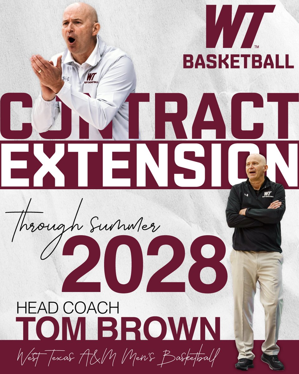 West Texas A&M Menโs Basketball (@wtamu_mbb) on Twitter photo ๐ณ๐๐๐๐๐
 ๐๐. ๐
Coach Brown has signed an extension to continue leading the Buffs through summer of 2028. Get ready, Buff Nation!!
#BuffNation | #WESTisBEST ๐ณ๐๐๐๐๐
 ๐๐. ๐
Coach Brown has signed an extension to continue leading the Buffs through summer of 2028. Get ready, Buff Nation!!
#BuffNation | #WESTisBEST