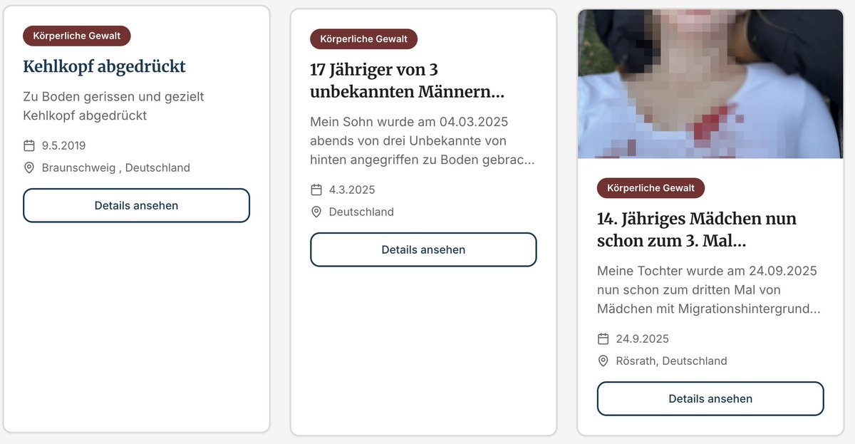 Multikulti-Leaks

Eine Plattform, auf der Deutsche anonym antideutsche Gewalt melden können. Ins Leben gerufen, angeregt durch den Fall von <a href="/ChRichter/">Christiane Richter</a>.

Die Fälle dürfen nicht nur 1-2 Tage auf Social Media trenden, sondern müssen übersichtlich, abrufbar bleiben.

Nur so entsteht