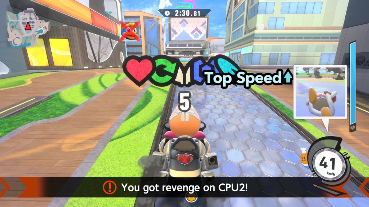 KirbyAirRiders's tweet image. When rivals defeats you in City Trial, a mark will appear over them. Defeat the marked rivals to get more than just revenge: you'll steal more power-ups than usual too. Some say revenge is an endless cycle, but you can't actually get revenge on a revenge in #KirbyAirRiders.