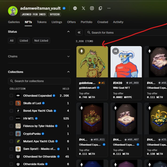 deg3n's tweet image. In case you missed it, our new King of @goblintown is entrepreneur & billionaire Adam Weitsman💎🙌
Owner of 5 Mega Mutants and 2000+ Otherdeed expanded(!)
..and now one goblin! 🤌