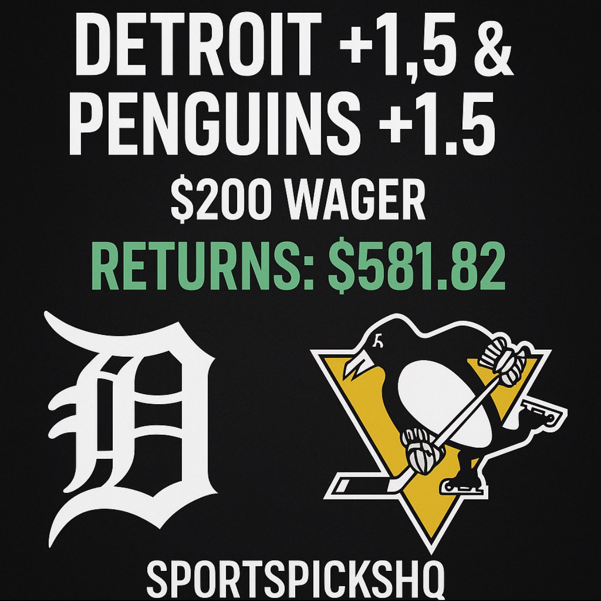 TopPicks36's tweet photo. Two legs, one parlay — Tigers on the diamond, Penguins on the ice. MLB meets NHL, one bet to cash it all.

2U parlay https://t.co/qXMfXKZLpU