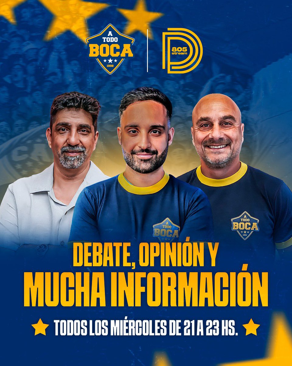 equipoatodoboca's tweet image. SE VIENE UN PROGRAMA BIEN BOSTERO 💙💛💙

Todos los miércoles desde las 21:00 horas, desde los estudios de @805stream, comenzará un programa con mucha información, debate y opinión 

🖥️ Nos podrán ver a través de los canales de YT de @equipoatodoboca, @805stream y @luchocofano