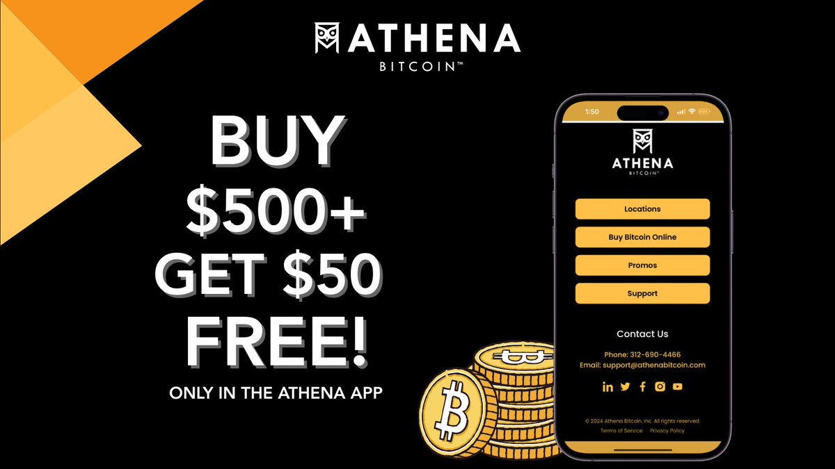 Buy $500+ in BTC in the Athena App → get $50 BTC.
App-only bonus. Download: bit.ly/4bqbnJt