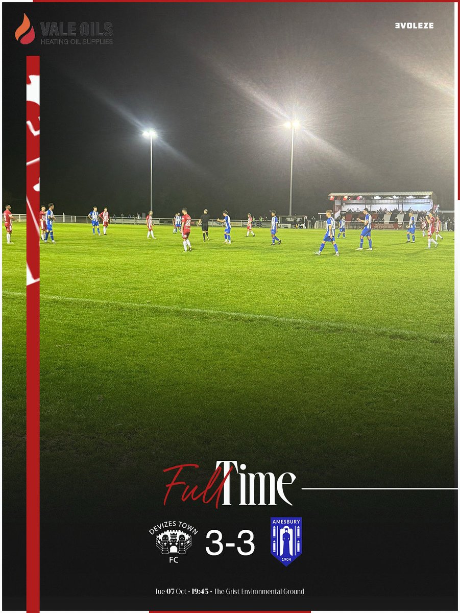 DevizesTownFC's tweet image. FT 3-3 (5-4 WIN PENS)

Some cup tie at The Grist Environmental tonight.

A 3-3 draw followed up by a 5-4 win on Penalties. Callum Hotine saving a penalty and youngster Fin Palmer slotting the 5th &amp;amp; final penalty to send us through to the next round.

🔴⚪️