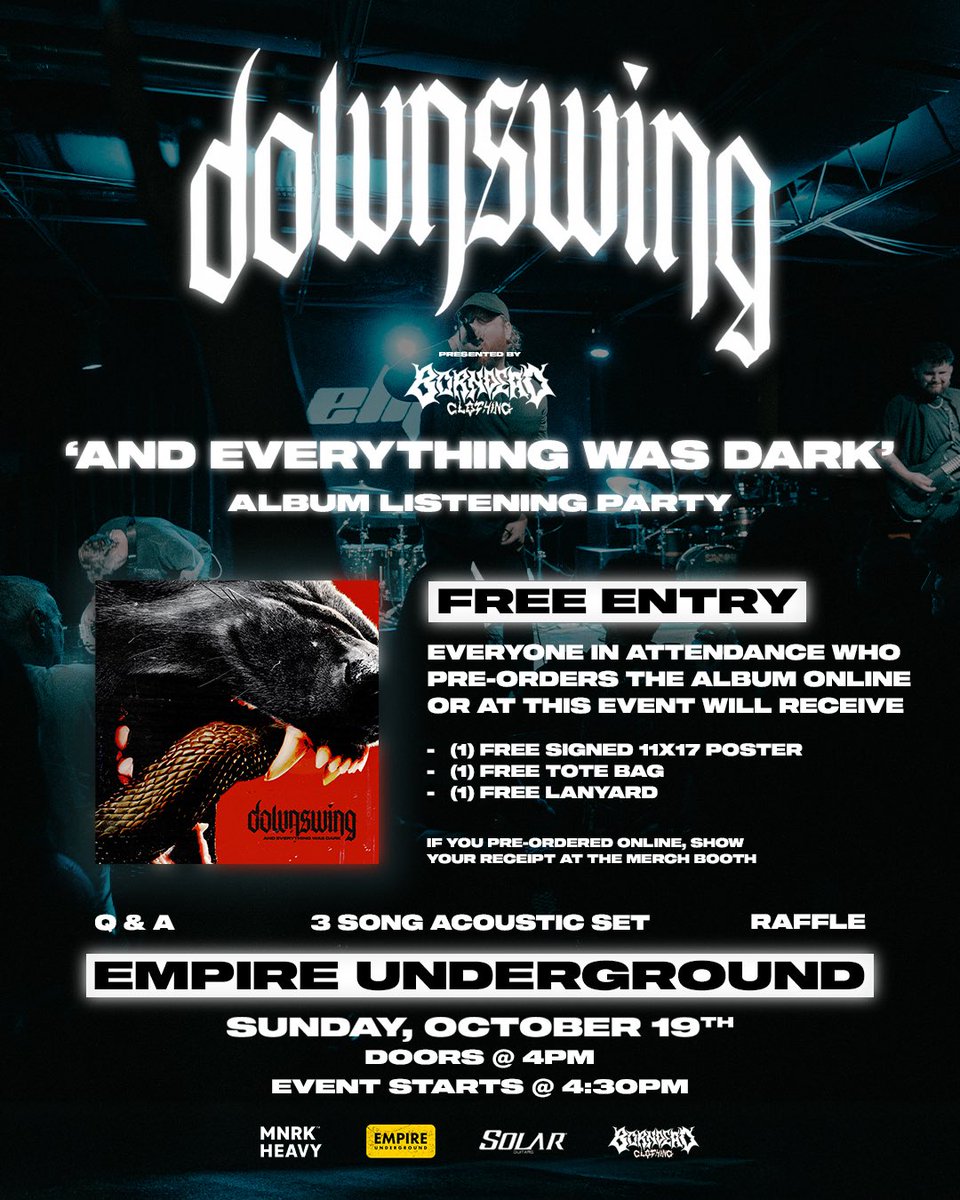 FREE EVENT // 4PM
Sunday October 19th
‘And Everything Was Dark’ listening party 

Pre-order the record on CD or Vinyl and get some free stuff