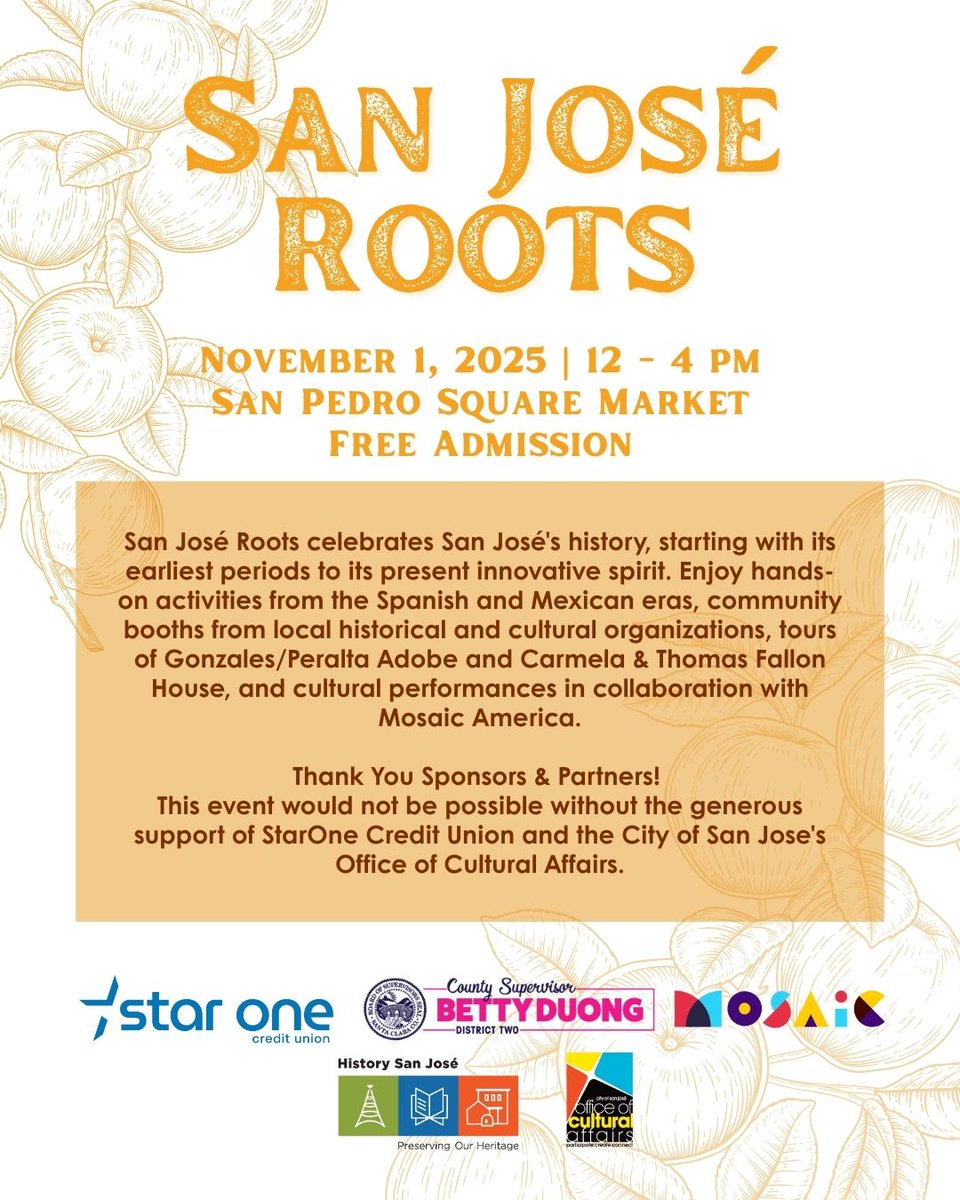 Mark you calendars! San José Roots is returning to San Pedro Square this November. 
📅 Saturday, November 1
🕰️ 12 - 4pm
📍San Pedro Square
🎟️FREE!