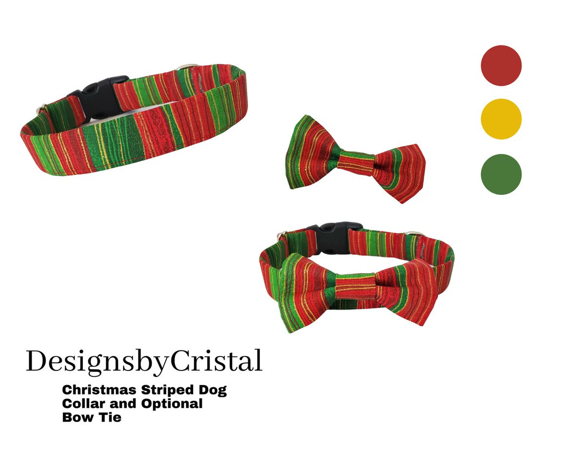 DsignsbyCristal's tweet image. Dress your pup in holiday cheer with our Red &amp;amp; Green Striped Dog Collar! 🎄🎁 Complete with a festive bow tie or flower — perfect for #Christmas photos and parties. 🐾
#dogsoftwitter #twitterdogcommunity #CraftBizParty #epiconetsy 
 etsy.me/3J0ovN2 via @Etsy