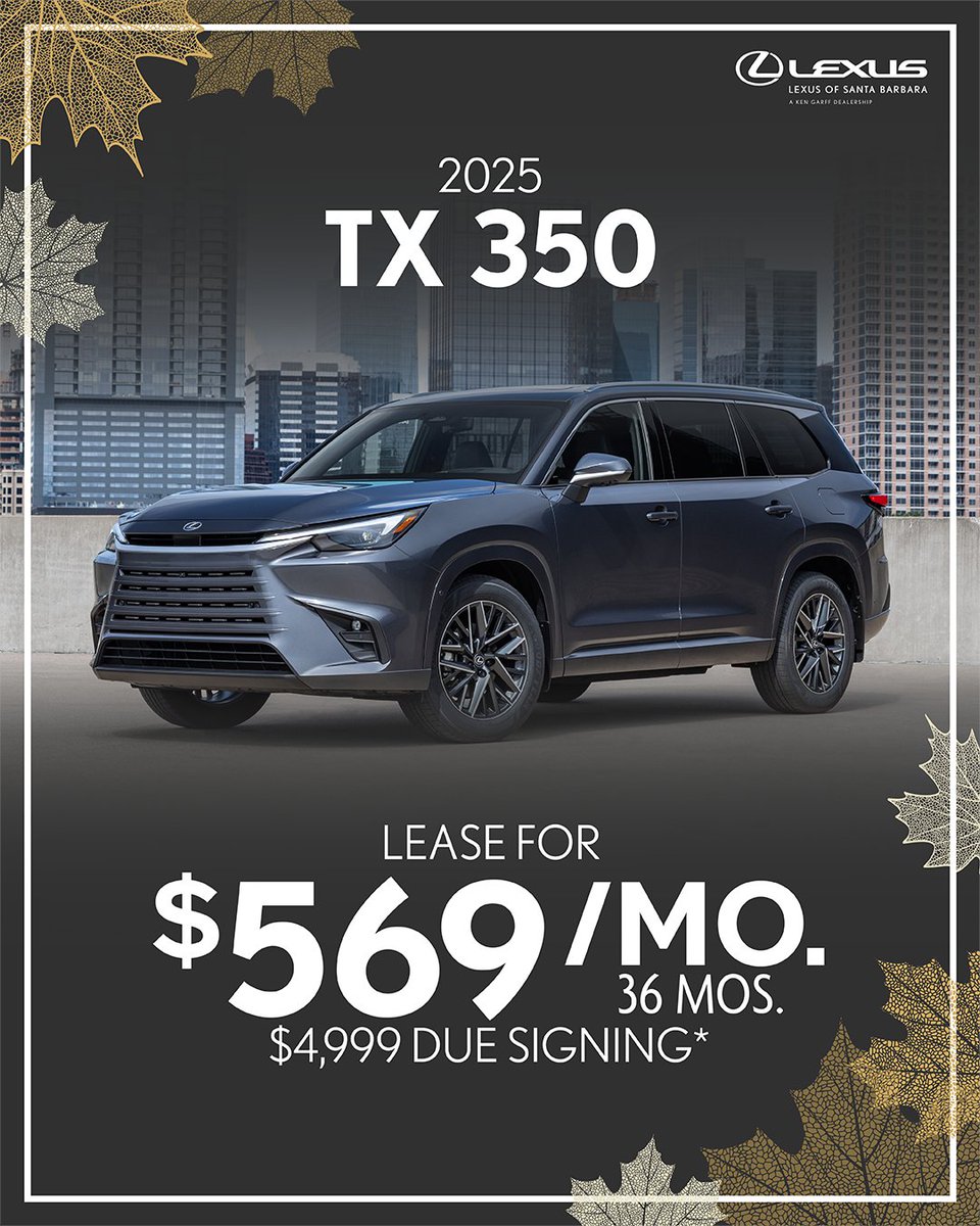 LexusofSB's tweet photo. 🚗✨ Drive your dream with the 2025 TX for just $569/month! 🌟 Only $4,999 due at signing for 36 months! Don’t miss out, start your adventure today! 

Shop Now: https://t.co/bRvcGSEgWr https://t.co/Ux5KXApgPd