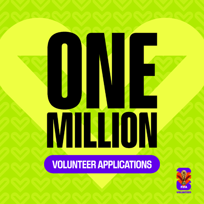 Eine Million Bewerbungen!

So viele Personen wie nie zuvor haben sich als ehrenamtliche Helfer für die FIFA Fussball-Weltmeisterschaft 26™ beworben.😍!

ℹ️inside.fifa.com/de/tournament-…