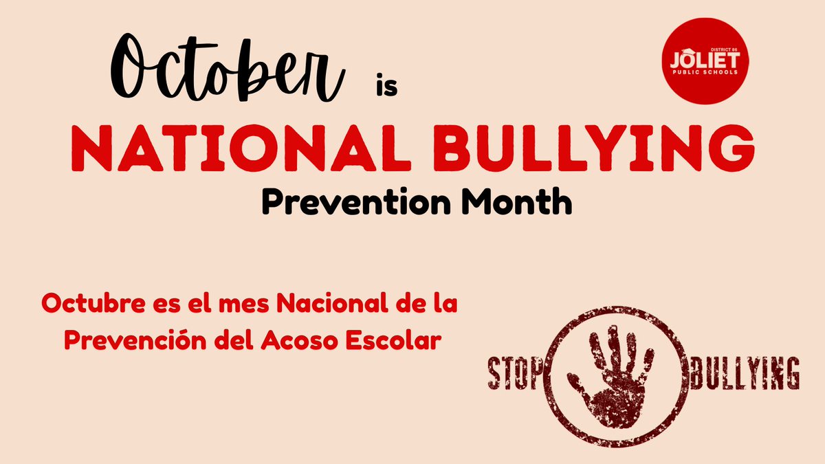 October is National Bullying Prevention Month. Bullying is never allowed in Joliet District 86!  joliet86.org/page/report-bu…