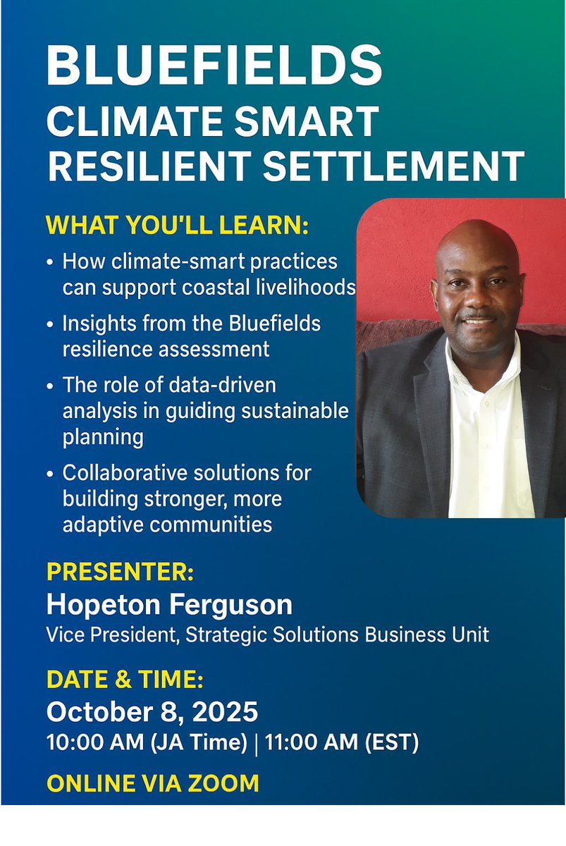 SpatialVision's tweet image. 🌊 Happening tomorrow!
Join our #SpatialWebinarSeries — Bluefields Climate Smart &amp;amp; Resilient Assessment 🌍
🗓 Oct 8 | ⏰ 10AM (JA) / 11AM (EST)
👤 Hopeton Ferguson, VP – Strategic Solutions

Learn how geospatial insights drive #ClimateResilience &amp;amp; #Sustainability.
#GIS