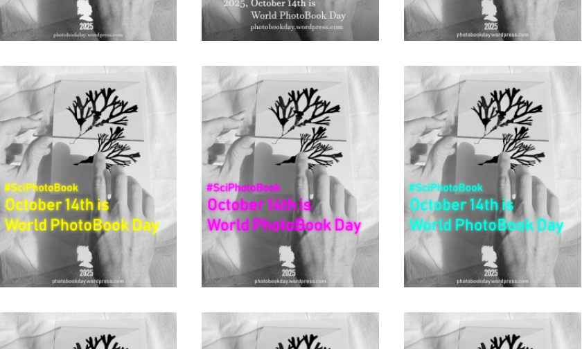 October 14th is World Photobook Day
Visuals to download
Help us spreading the word!
Publish them on your social media, send them through your favourite message application or add them to your own visuals.
photobookday.wordpress.com/2025/10/07/oct…

#SciPhotoBook
#PhotoBookDay
#WorldPhotoBookDay
