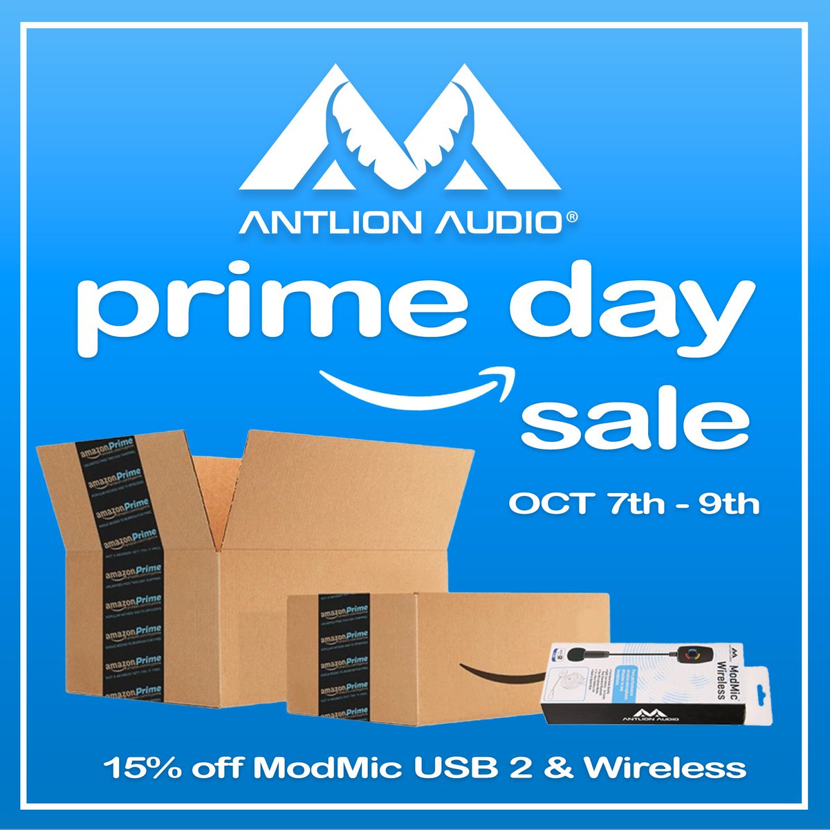 AntlionAudio's tweet image. Prime Day fall sale happening now!

Save 15% on ModMic USB 2 and ModMic Wireless, both on Amazon and directly on our website!

October 7th through the 9th.

antlionaudio.com/collections/mi…
#modmic #primeday #sale