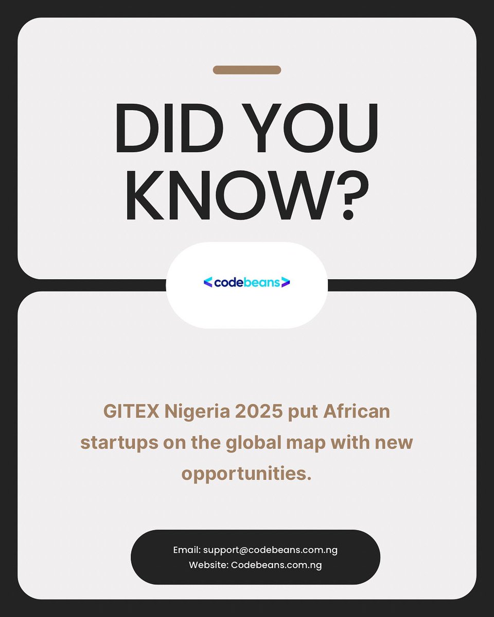 _codebeans's tweet image. From the shadows of innovation to the spotlight of the global stage. GITEX Nigeria 2025 is summoning new opportunities and putting African startups on the world map.
The future is here… and it’s thrilling.
#GITEXNigeria2025 #AfricanStartups #GlobalInnovation #TechSpirits