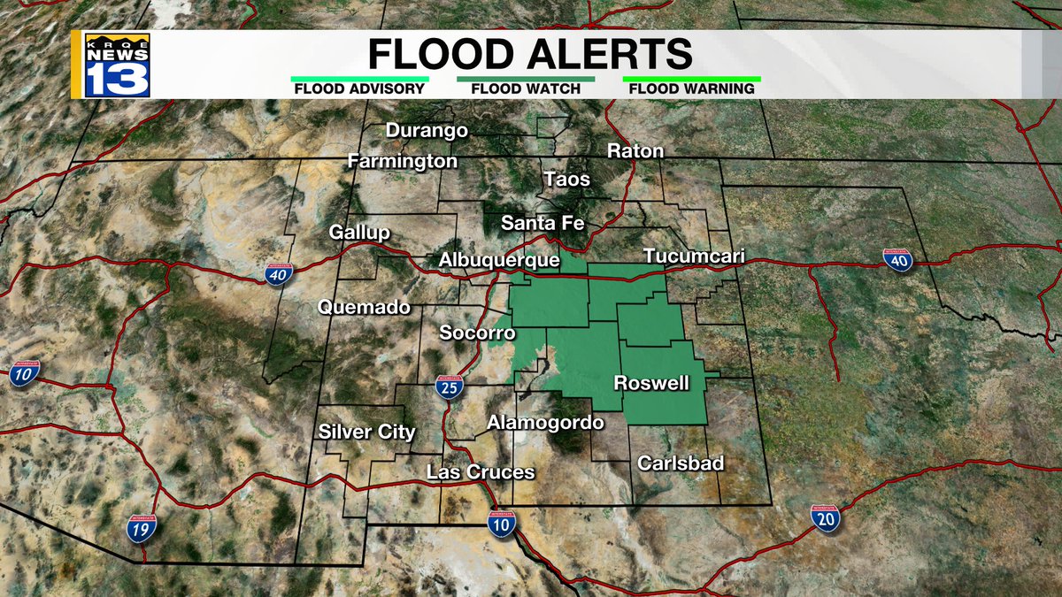 Strong/severe storms are possible between 3 PM and 10 PM in central NM Tuesday. These storms could also drop heavy rain as they move into eastern parts of the state tonight, where a Flood Watch is in effect until 6 AM Wednesday. #NMwx