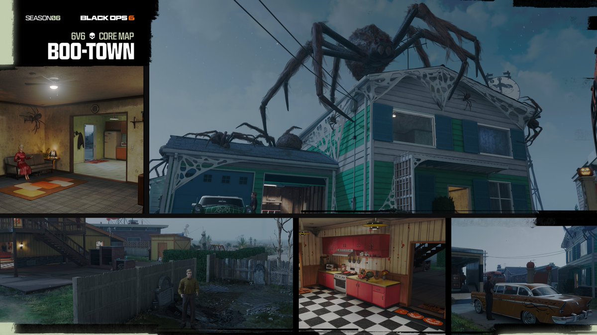 CallofDuty's tweet image. The Haunting brings new terrifying maps and tight action to the launch of Season 06 of Black Ops 6:

📡 Gravity (Core 6v6, Medium-sized)
🚚 Rig (Core 6v6, Small-sized)
🦋 Mothball (6v6/2v2, Small-sized)
🎃 Boo-Town (6v6, Small-sized)