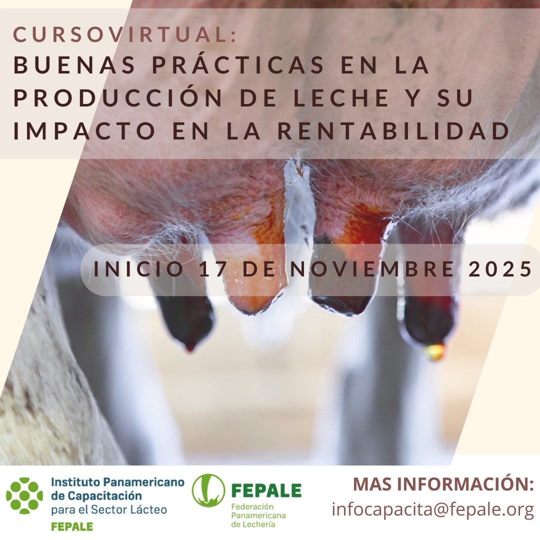 ¿Quieres que cada litro de leche valga más? 🥛⬆️

La calidad comienza en el tambo. Nuestro curso de Buenas Prácticas te da las herramientas para impactar directamente tu rentabilidad.

➡️ FEPALE | Inicio 17 Nov. 2025 fepale.org/capacitacion/p…