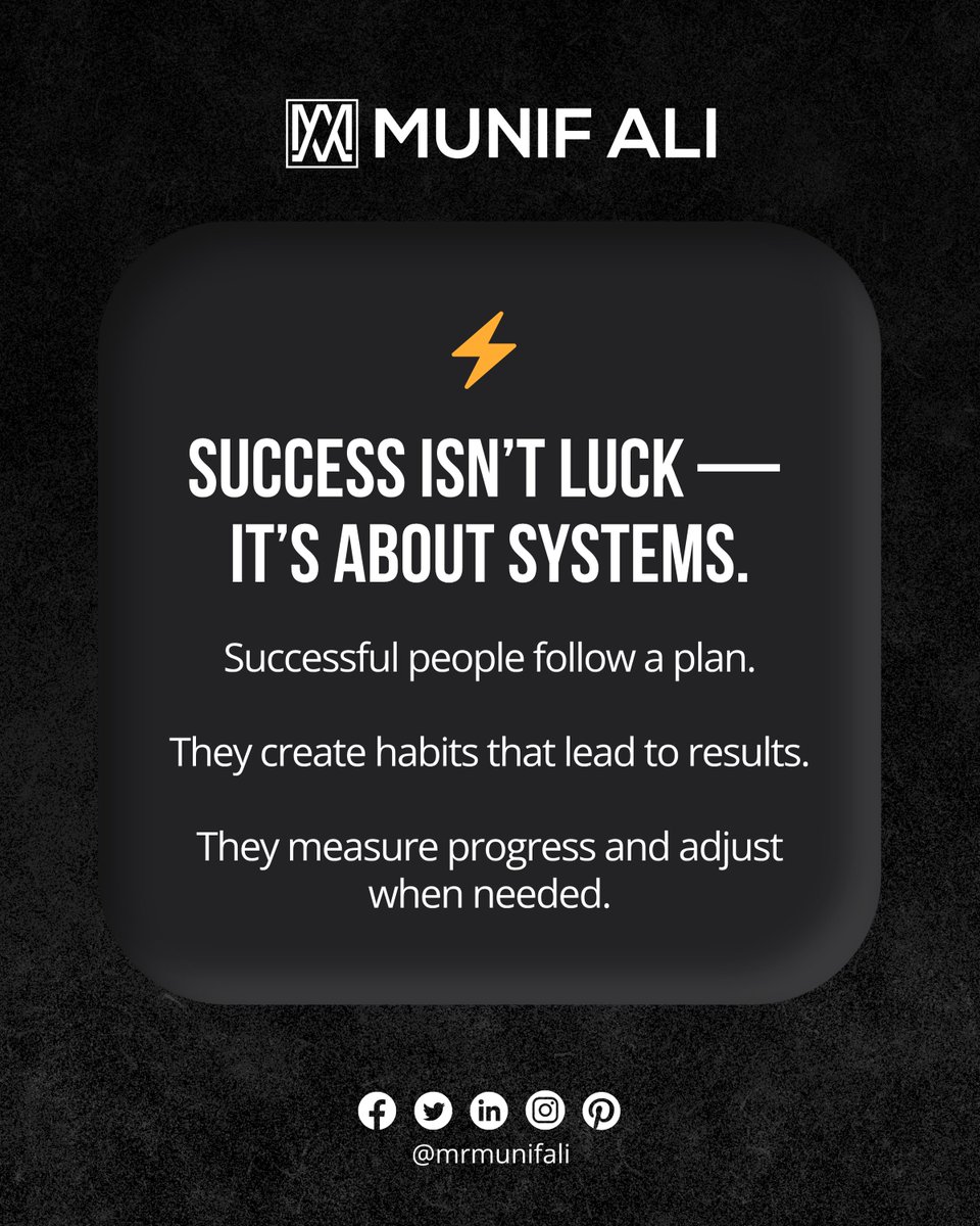 mrmunifali1's tweet image. Success = daily systems + aligned habits

If you want long-term wins, stop depending on motivation.
Start building structure.

#SelfImprovementStrategies #SystemsOverHustle #LevelUp