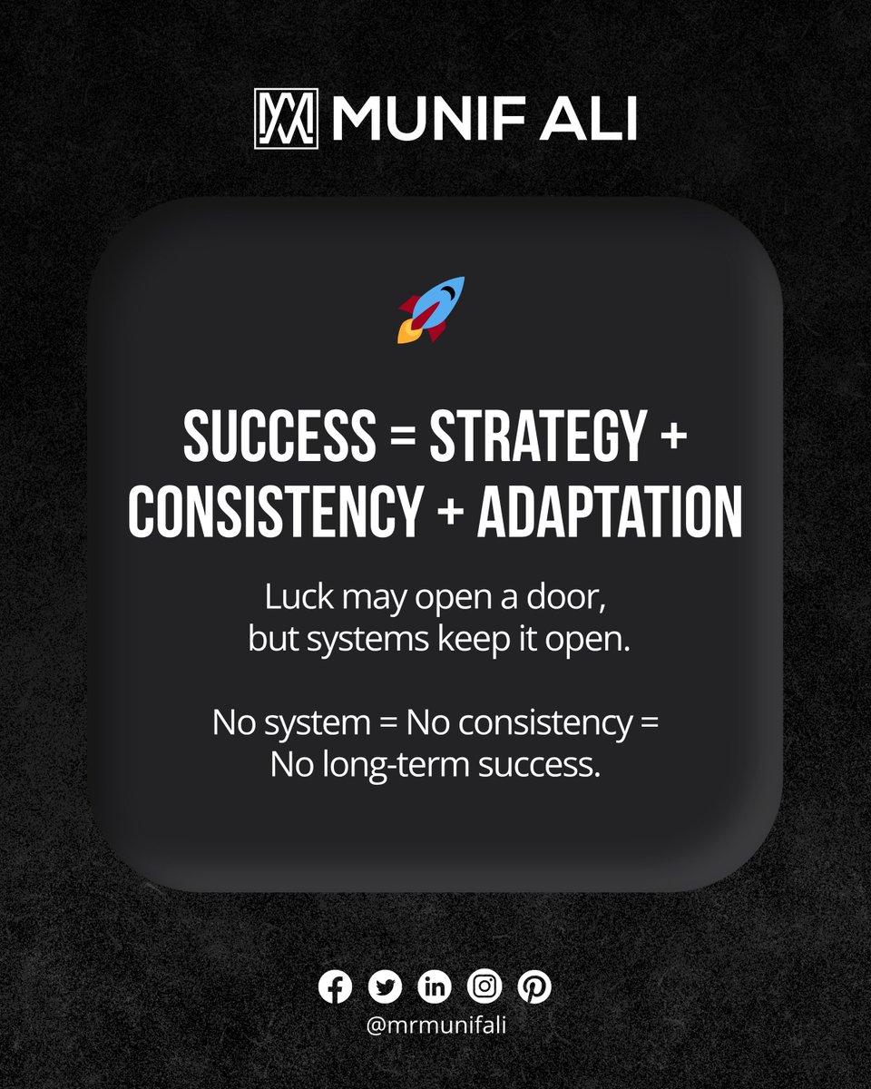 mrmunifali1's tweet image. Success = daily systems + aligned habits

If you want long-term wins, stop depending on motivation.
Start building structure.

#SelfImprovementStrategies #SystemsOverHustle #LevelUp