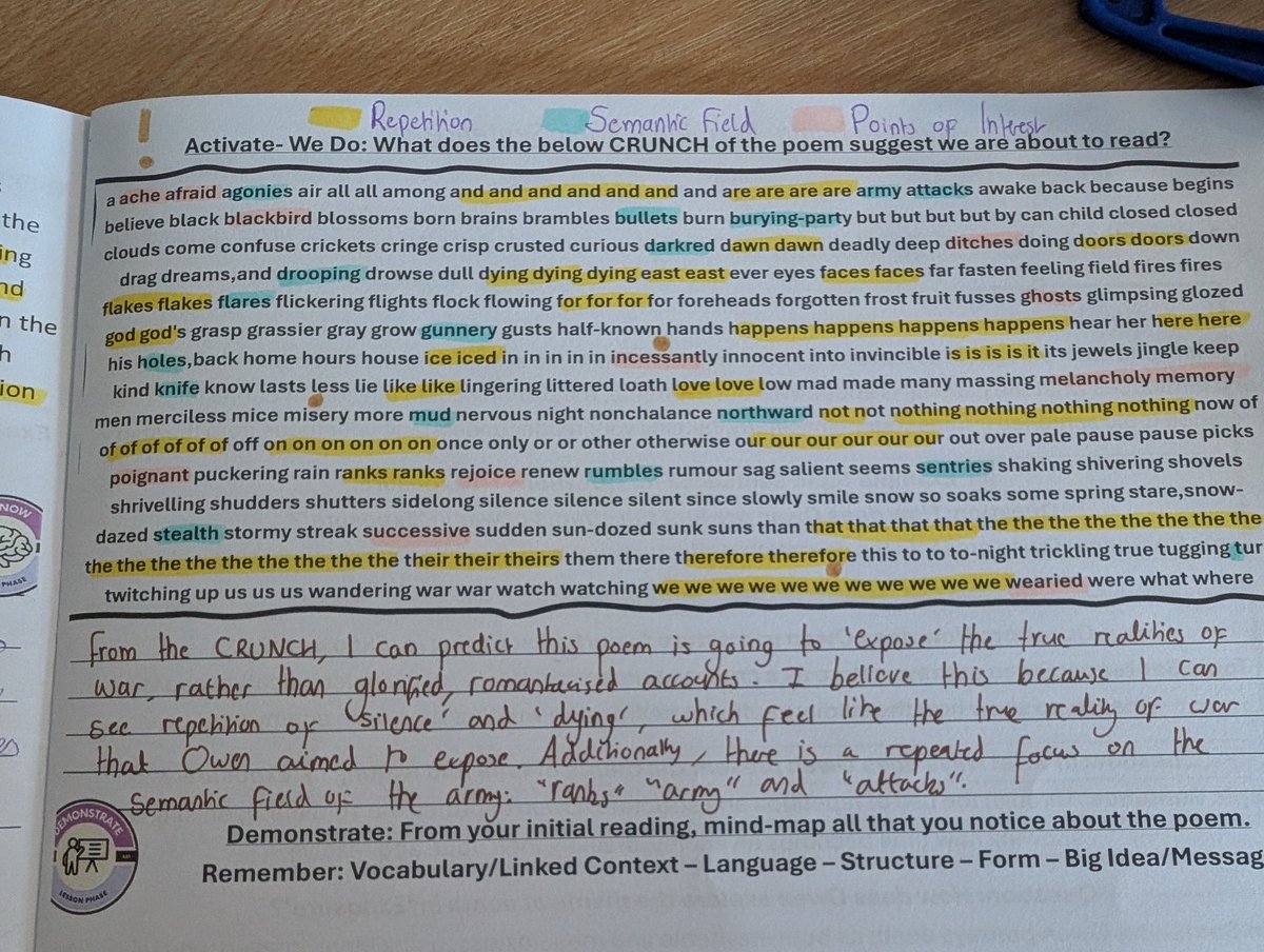 One of my go to pre-reading activities for Power and Conflict is always to explore a CRUNCHED version of the poem, searching for patterns, tone and semantic field 🍪 Activating prior knowledge and enhancing our initial read has been immeasurable for student confidence! 📈