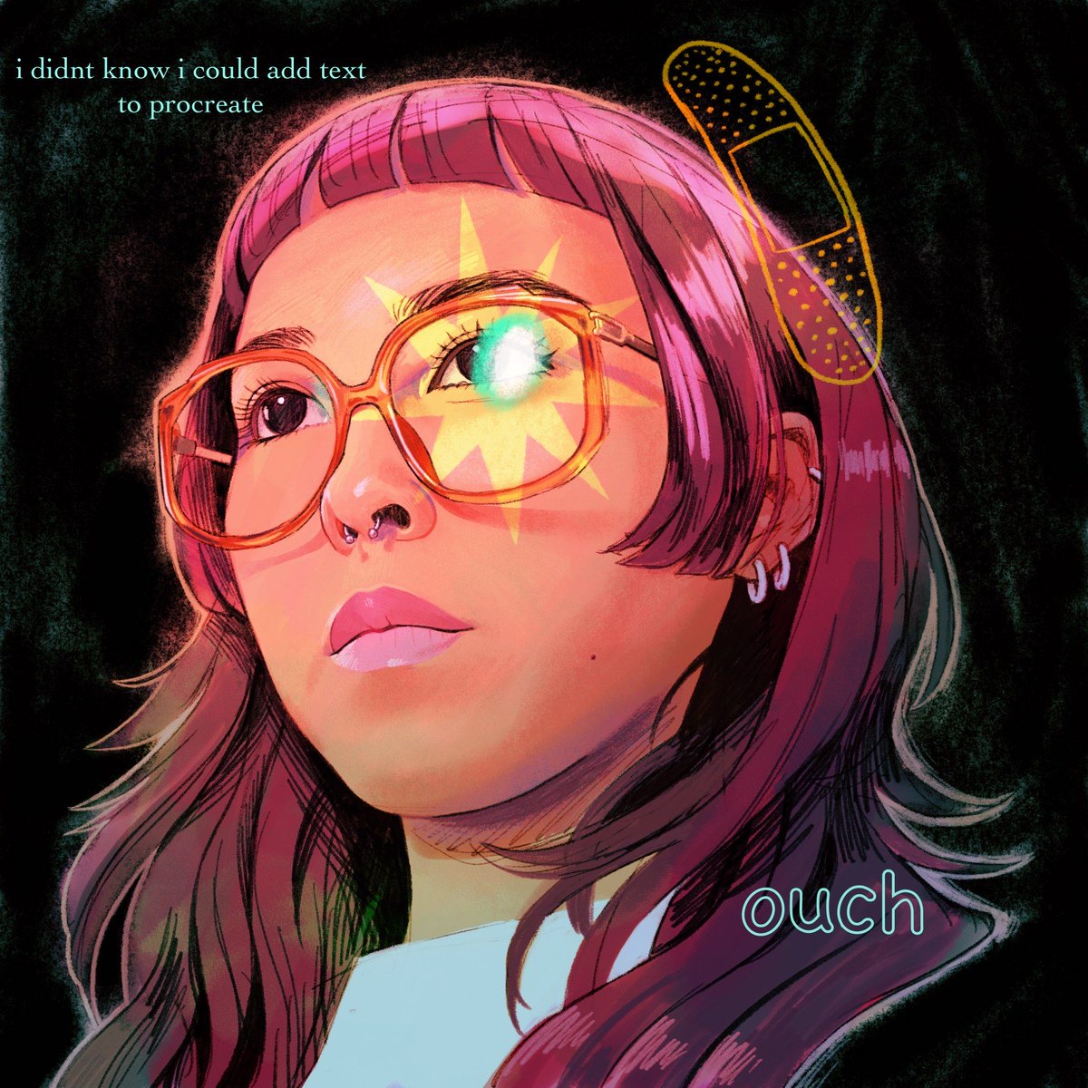 btw the new pfp self portrait when i realized i could add text in procreate