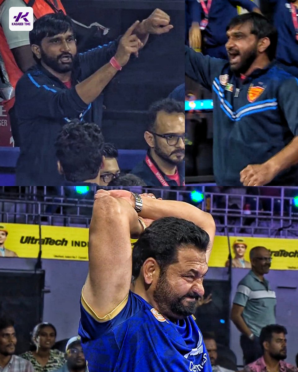 Kabadditime's tweet image. Different Celebration of joginder Narwal ☠️

#joginder #dabangdelhi #manpreetsingh #kabadditime