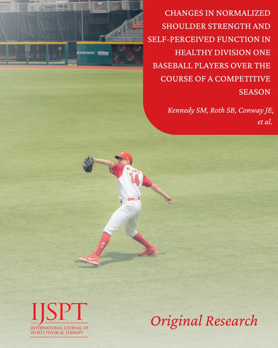 ⚾ Even without injury, shoulder strength shifts.
This study tracks changes in both arms of healthy D1 pitchers across a full season.
📂 Dive in: ijspt.scholasticahq.com/article/144772…

#BaseballResearch #ShoulderHealth #SportsPT